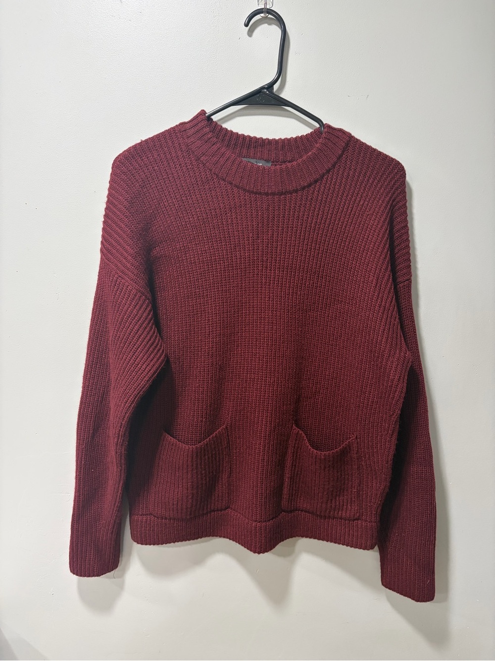 Ann Taylor Burgundy Crewneck Sweater with Front Pockets